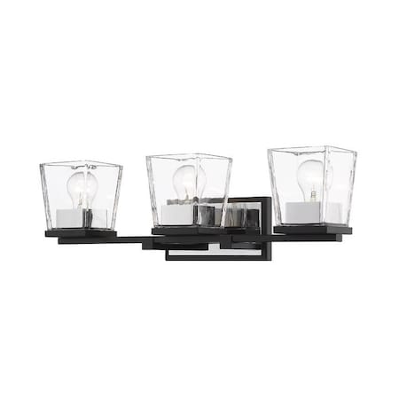 Z-Lite Bleeker Street 3 Light Vanity, Matte Black & Clear 475-3V-MB-CH